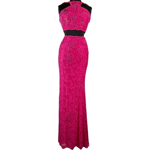 JOVANI 2 PIECE STRETCH LACE RHINESTONE CRYSTAL TRUMPET FORMAL PAGENT GOWN DRESS - Picture 3 of 16